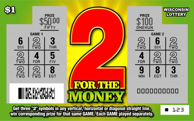 2 for the Money instant scratch ticket from Wisconsin Lottery - scratched