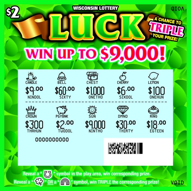 Luck instant scratch ticket from Wisconsin Lottery - scratched