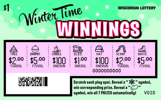 Winter time Winnings instant scratch ticket from Wisconsin Lottery - unscratched