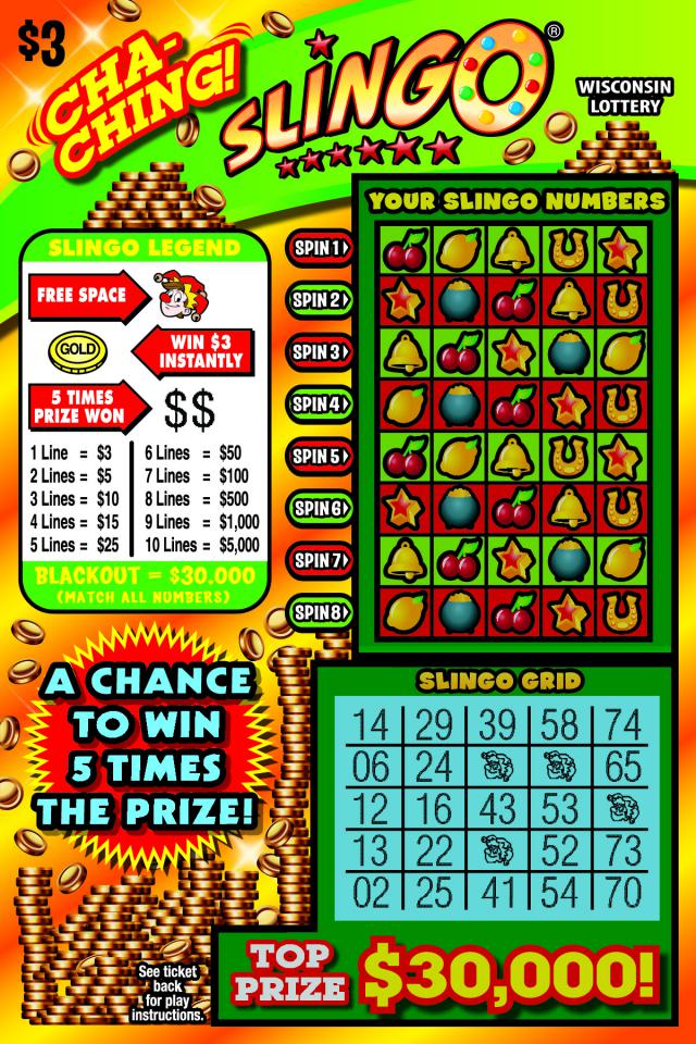 Cha-Ching Slingo instant scratch ticket from Wisconsin Lottery - unscratched