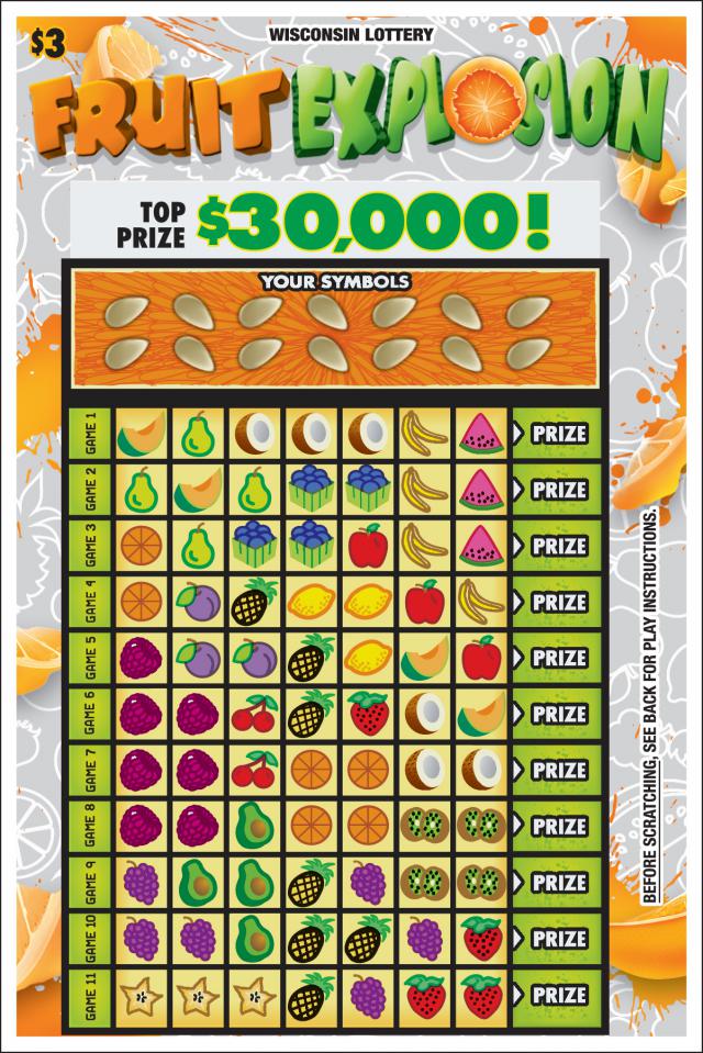 Fruit Explosion instant scratch ticket from Wisconsin Lottery - unscratched