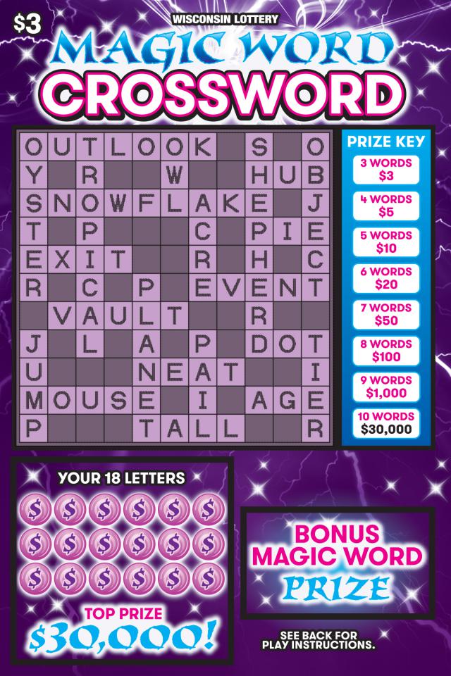 Magic Word Crossword instant scratch ticket from Wisconsin Lottery - unscratched