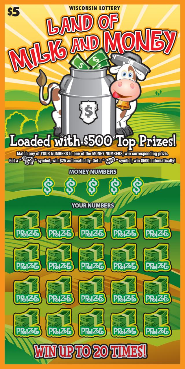 Land of Milk and Money instant scratch ticket from Wisconsin Lottery - unscratched