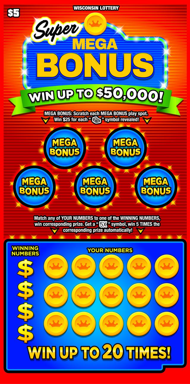 Super Mega Bonus instant scratch ticket from Wisconsin Lottery - unscratched