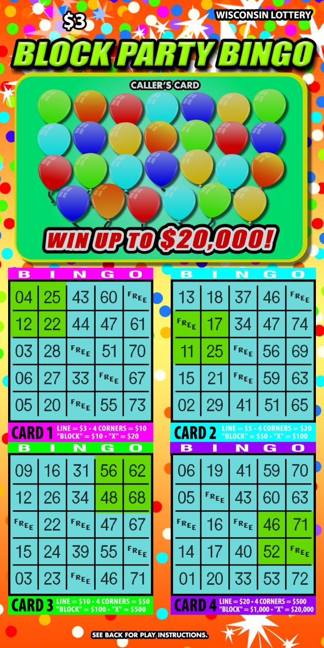 Block Party Bingo instant scratch ticket from Wisconsin Lottery - unscratched