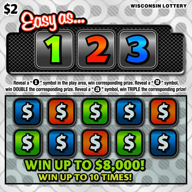Easy as 1-2-3 instant scratch ticket from Wisconsin Lottery - unscratched