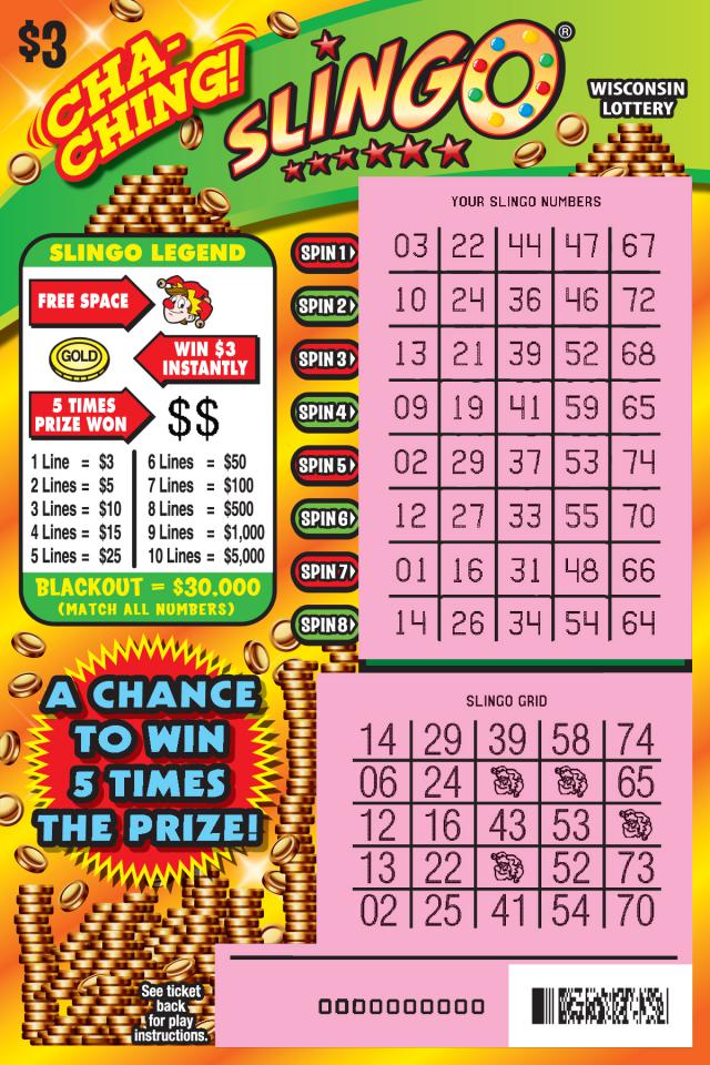 Cha-Ching Slingo instant scratch ticket from Wisconsin Lottery - scratchedched