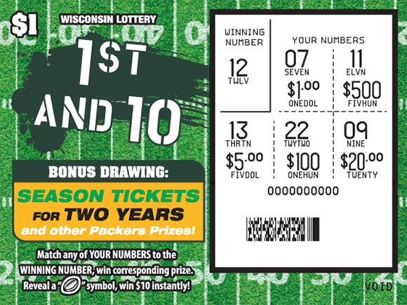 background of ticket is a football field with yard lines and the play area is scratched revealing the winning numbers on scratch ticket from wisconsin lottery 