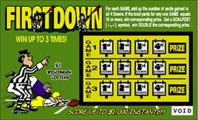 First Down instant scratch ticket from Wisconsin Lottery - unscratched