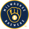 milwaukee brewers logo with navy blue circle and yellow outline of a glove holding a baseball