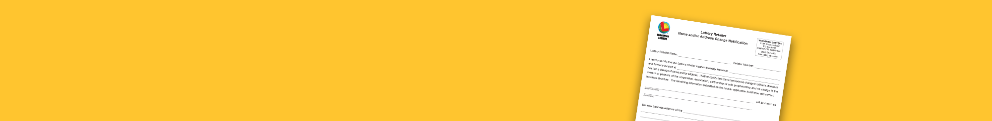 white Wisconsin Lottery form with colorful bullseye logo on yellow background