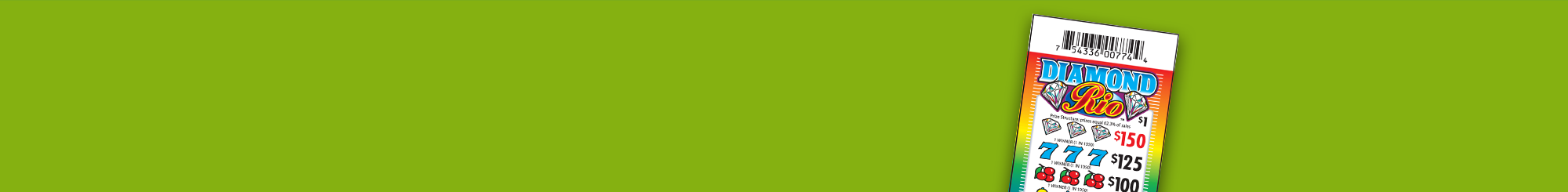 pull-tab with diamonds, blue 7s, red cherries with rainbow background on lime background