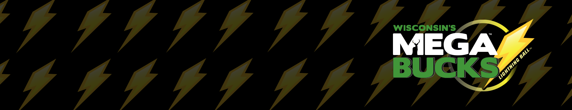 MegaBucks logo with lightning ball on a black background with lightning strikes