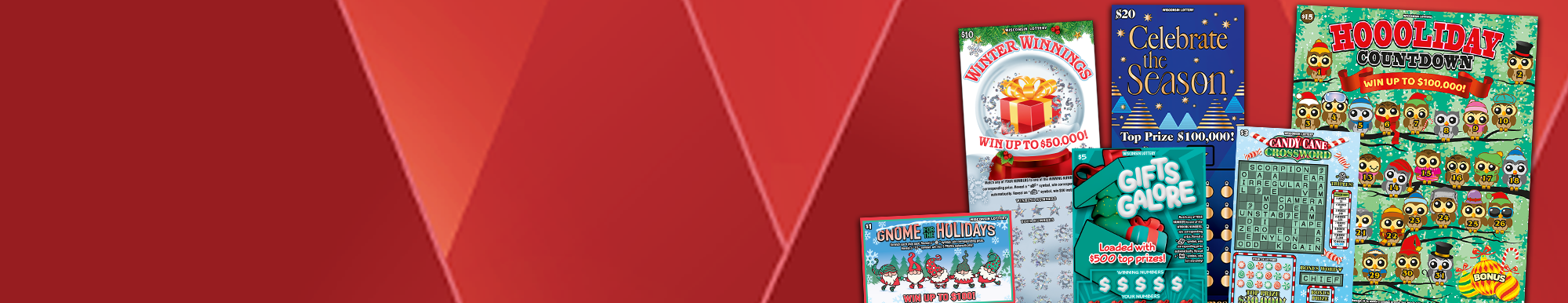 Assortment of 2024 WI Lottery Holiday Scratch games.