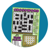 black and white crossword puzzle on light green checkerboard background with Wisconsin Lottery scratch game