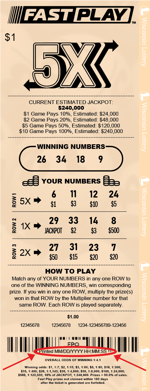 Fast Play ticket with highlighted date stamp