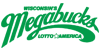 green cursive script with outlined star making up Megabucks Lotto America logo