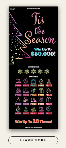 scripted lettering with winter icons of snow flakes, ice skates, gloves, presents, ornaments and trees with pastel rainbow gradient on black background scratch game