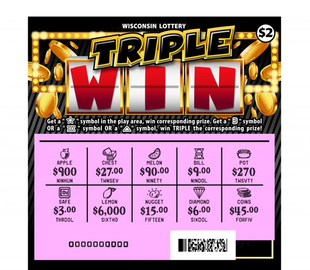 Triple Win instant scratch game Triple Win instant scratch ticket from Wisconsin Lottery - scratched
