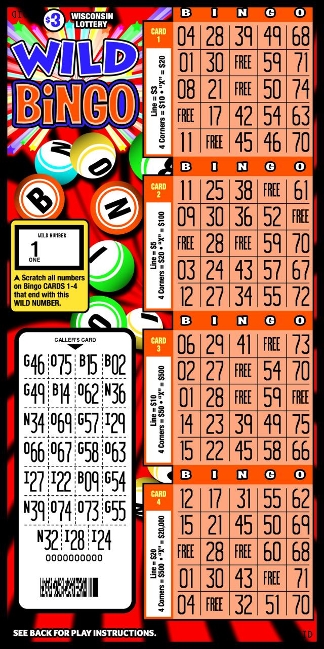 Wild Bingo instant scratch ticket from Wisconsin Lottery - scratched