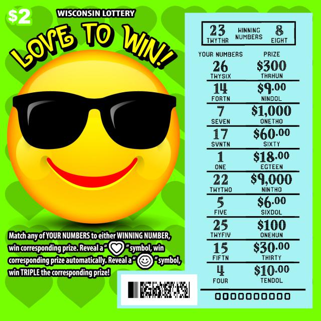 Love to Win instant scratch game Love to Win instant scratch ticket from Wisconsin Lottery - scratched