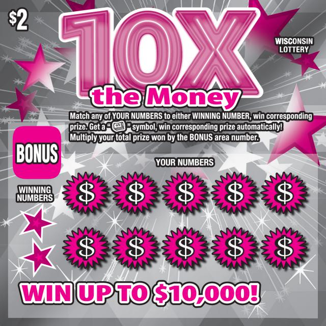 10X the Money instant scratch game 10X the Money instant scratch ticket from Wisconsin Lottery - unscratched