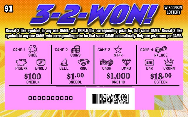 3-2-1 instant scratch game 3-2-1 instant scratch ticket from Wisconsin Lottery - scratched