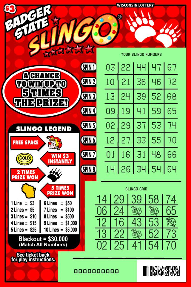 Badger State Slingo instant game Badger State Slingo instant scratch ticket from Wisconsin Lottery - scratched