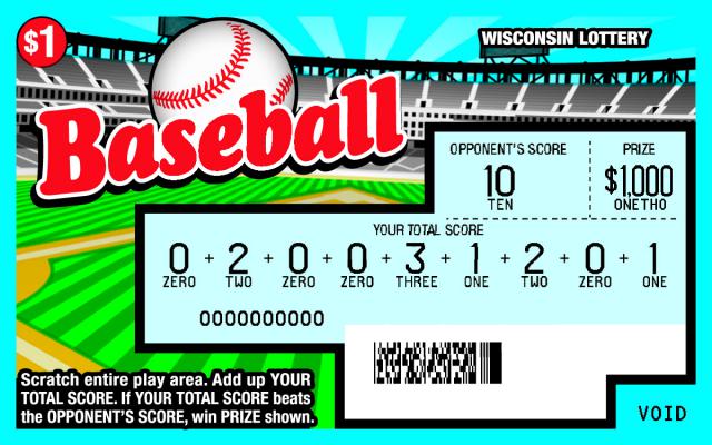 Baseball instant scratch ticket from Wisconsin Lottery - scratched