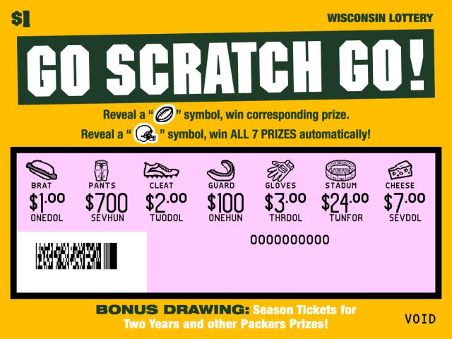 Go Scratch Go instant scratch ticket from Wisconsin Lottery - scratched