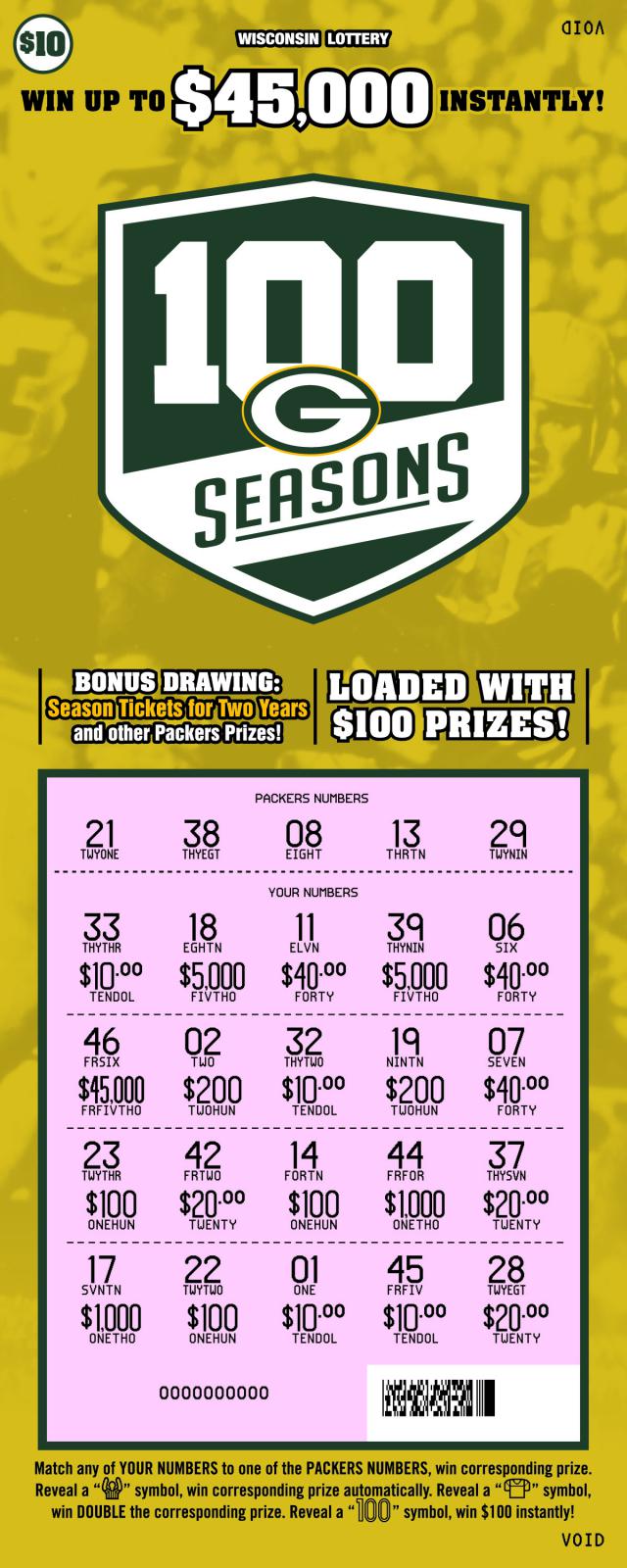100 Seasons instant scratch game 100 Seasons instant scratch ticket from Wisconsin Lottery - scratched