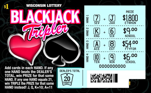 Blackjack Tripler instant scratch game Blackjack Tripler instant scratch ticket from Wisconsin Lottery - scratched
