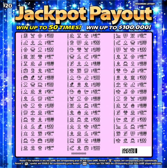 Jackpot Payout instant scratch game Jackpot Payout instant scratch ticket from Wisconsin Lottery - scratched
