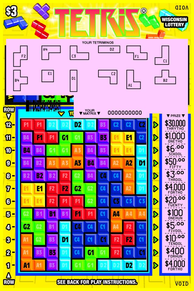 Tetris instant scratch game Tetris instant scratch ticket from Wisconsin Lottery - scratched