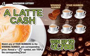 A Latte Cash instant scratch game A Latte Cash instant scratch ticket from Wisconsin Lottery - unscratched