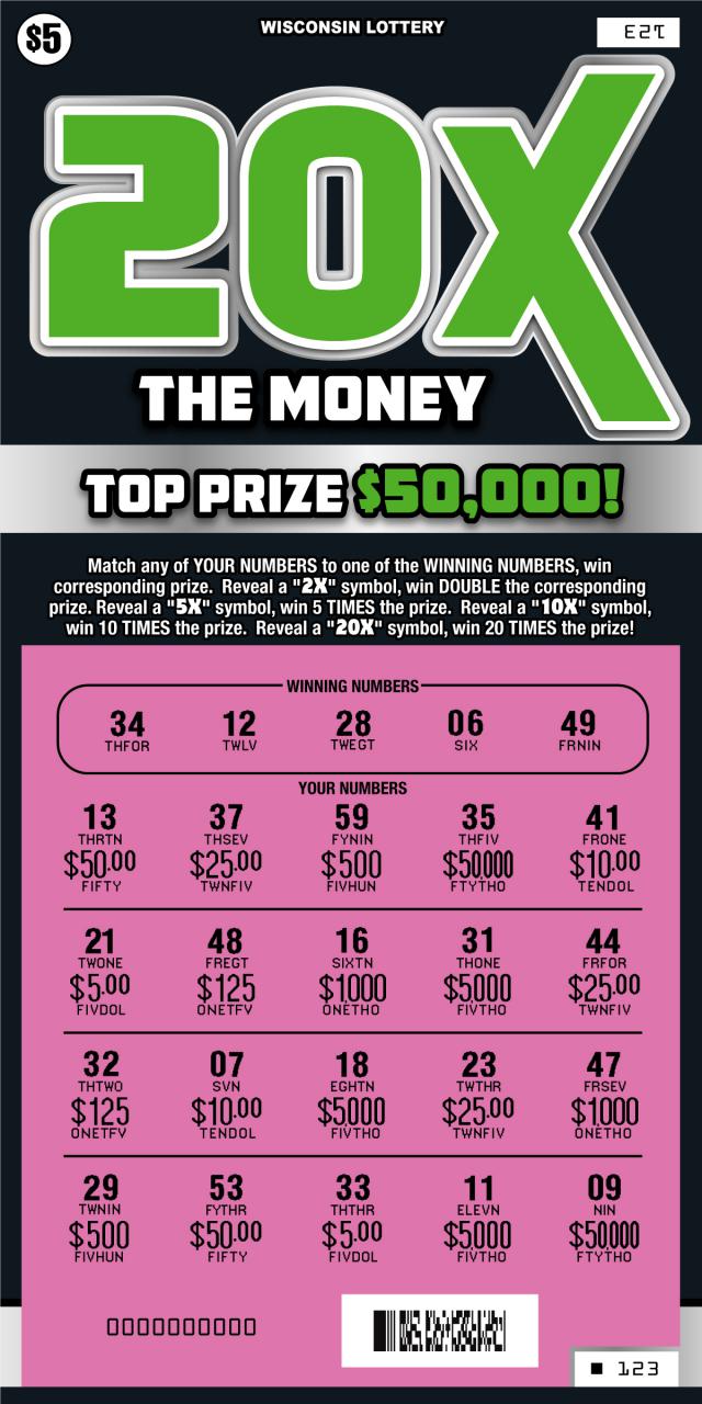 Twenty Times the Money Scratched WI-lottery-2150-scratch-game-20-Times-The-Money-Scratched