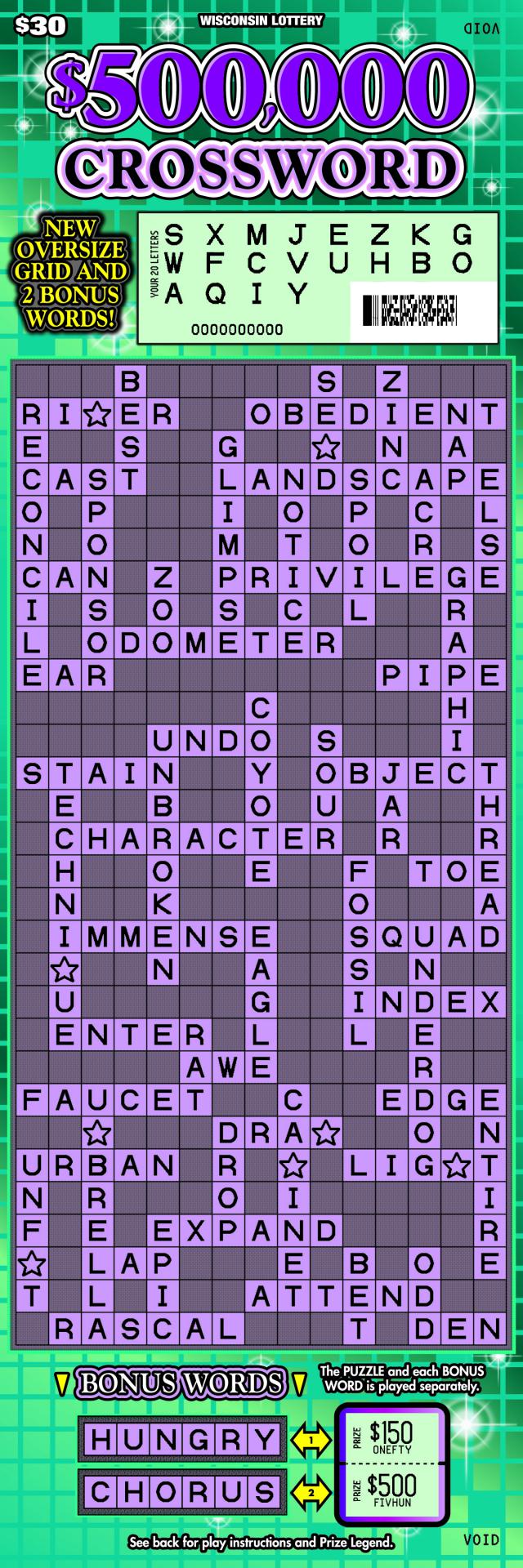 $500,000 Crossword instant scratch ticket from Wisconsin Lottery - Scratched $500,000 Crossword instant scratch ticket from Wisconsin Lottery - Scratched