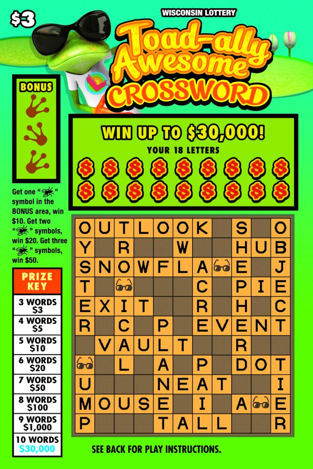 Toad-Ally Awesome Crossword Ticket WI-Lottery-2163-Scratch-Game-Toad-Ally-Awesome-Crossword