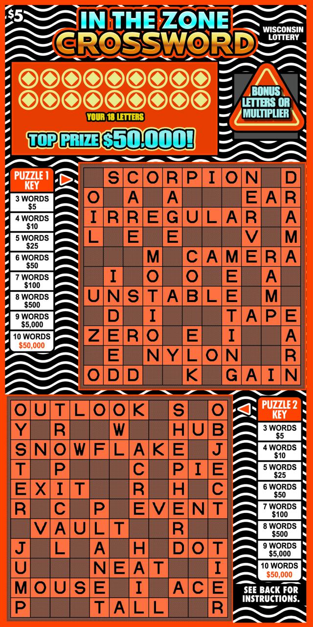 In the Zone Crossword Ticket WI-Lottery-2164-Scratch-Game-In-The-Zone-Crossword