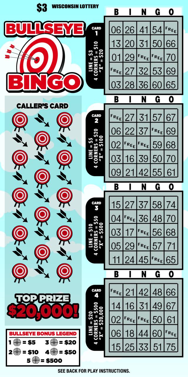 Bullseye Bingo TIcket WI-Lottery-2153-Scratch-Game-Bullseye-Bingo