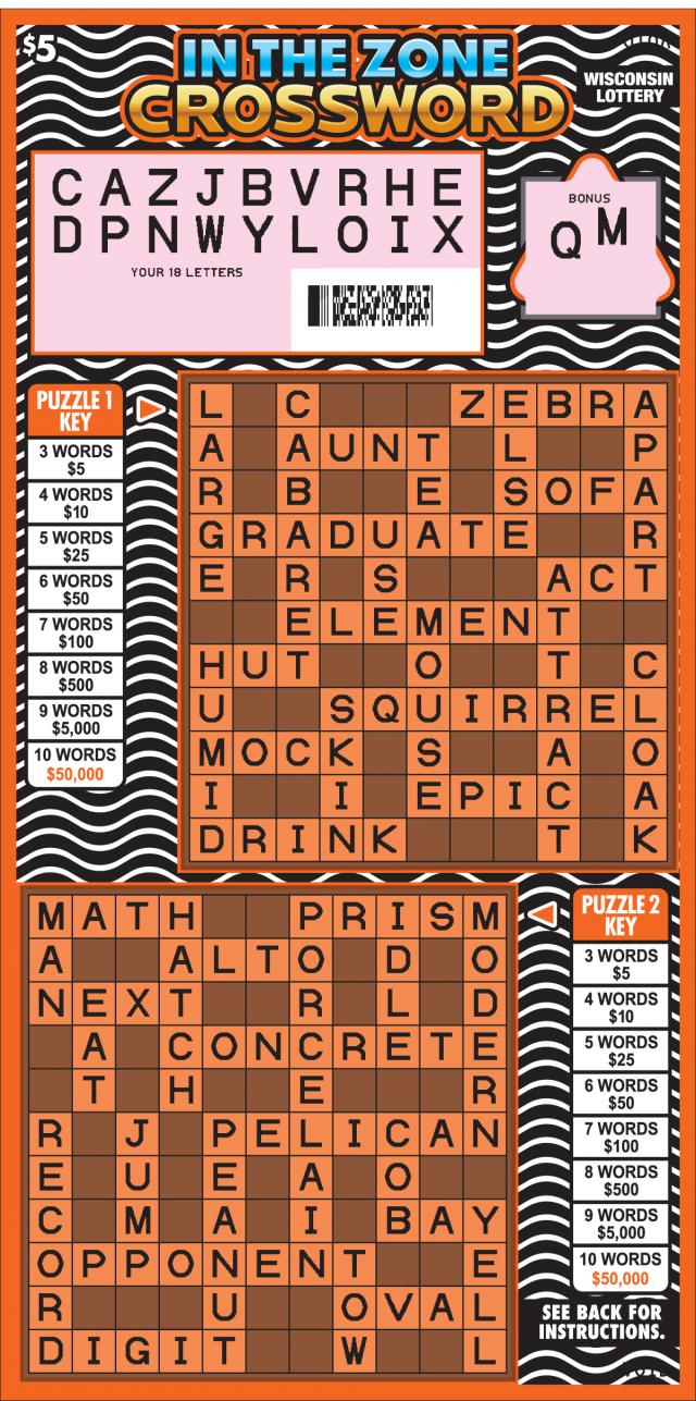 In the Zone Crossword Ticket Scratched WI-Lottery-2164-Scratch-Game-In-The-Zone-Crossword-Scratched