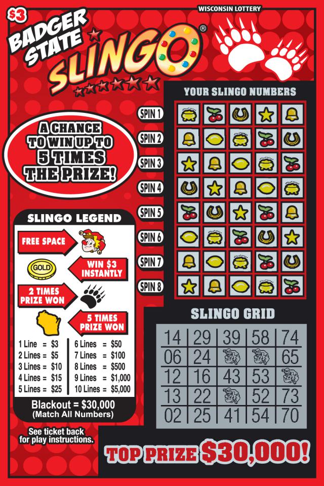 Badger State Slingo instant game Badger State Slingo instant scratch ticket from Wisconsin Lottery - unscratched