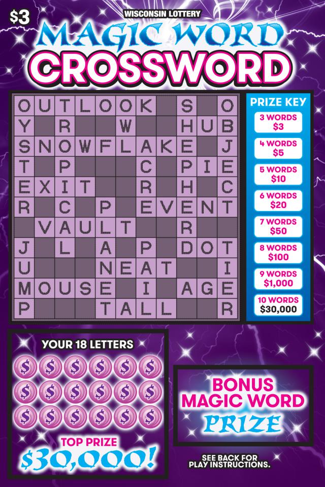 Magic Word Crossword instant scratch game Magic Word Crossword instant scratch ticket from Wisconsin Lottery - unscratched