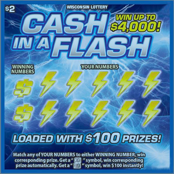 Cash in a Flash instant scratch ticket from Wisconsin Lottery - unscratched