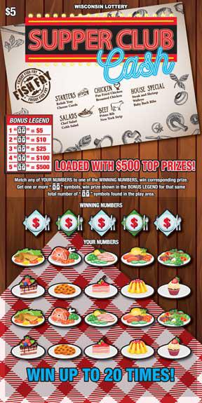 Supper Club Cash instant scratch game Supper Club Cash instant scratch ticket from Wisconsin Lottery - unscratched