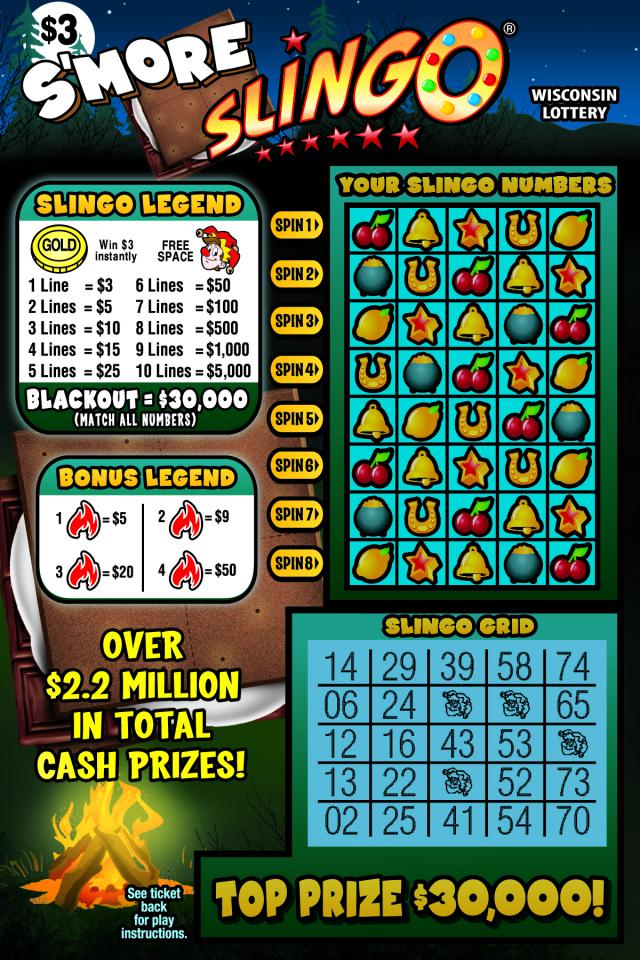 S'more Slingo instant scratch game S'more Slingo instant scratch ticket from Wisconsin Lottery - unscratched