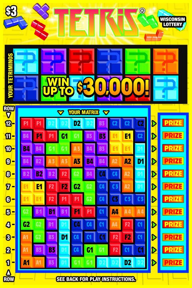 Tetris instant scratch game Tetris instant scratch ticket from Wisconsin Lottery - unscratched