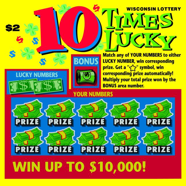 10 Times Lucky instant scratch ticket from Wisconsin Lottery - unscratched