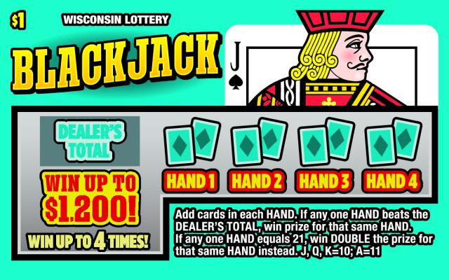 Blackjack instant scratch ticket from Wisconsin Lottery - unscratched