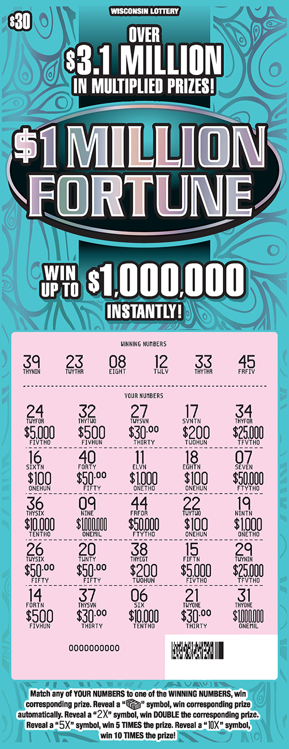 blue ticket with shiny reflective silver numbers that are scratched off revealing pink play area on scratch ticket from wisconsin lottery